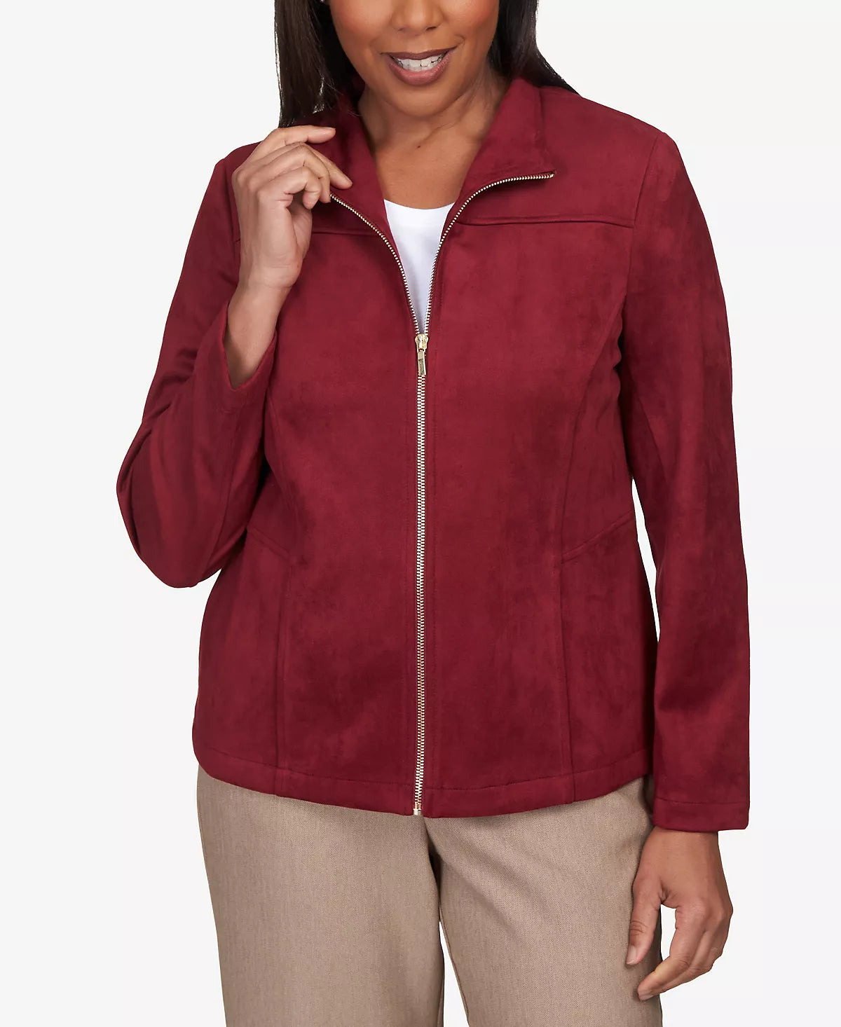 Alfred Dunner Mulberry Suede Like Zip Front Jacket