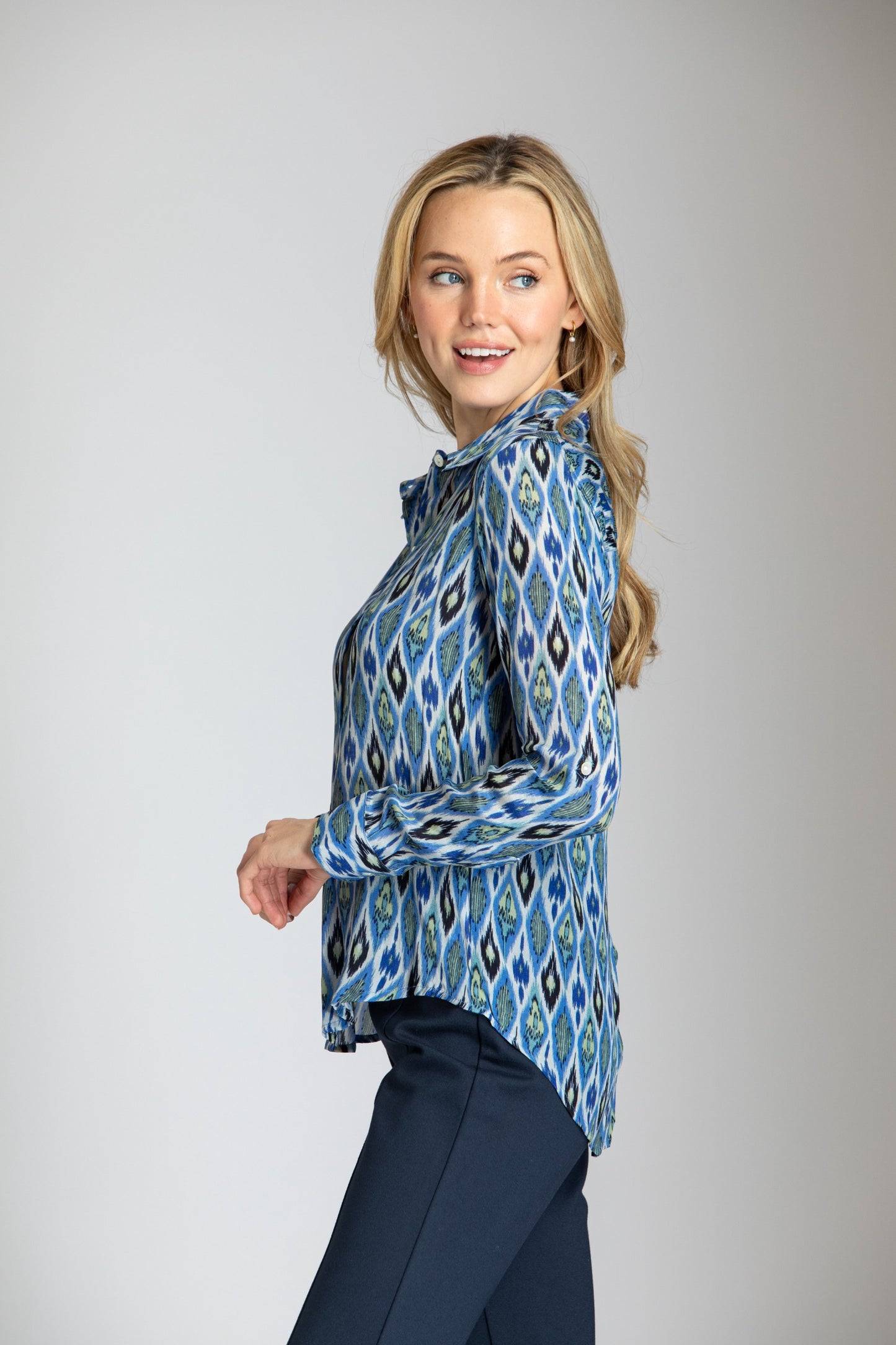 APNY Button Up Blouse With Roll Up Sleeve