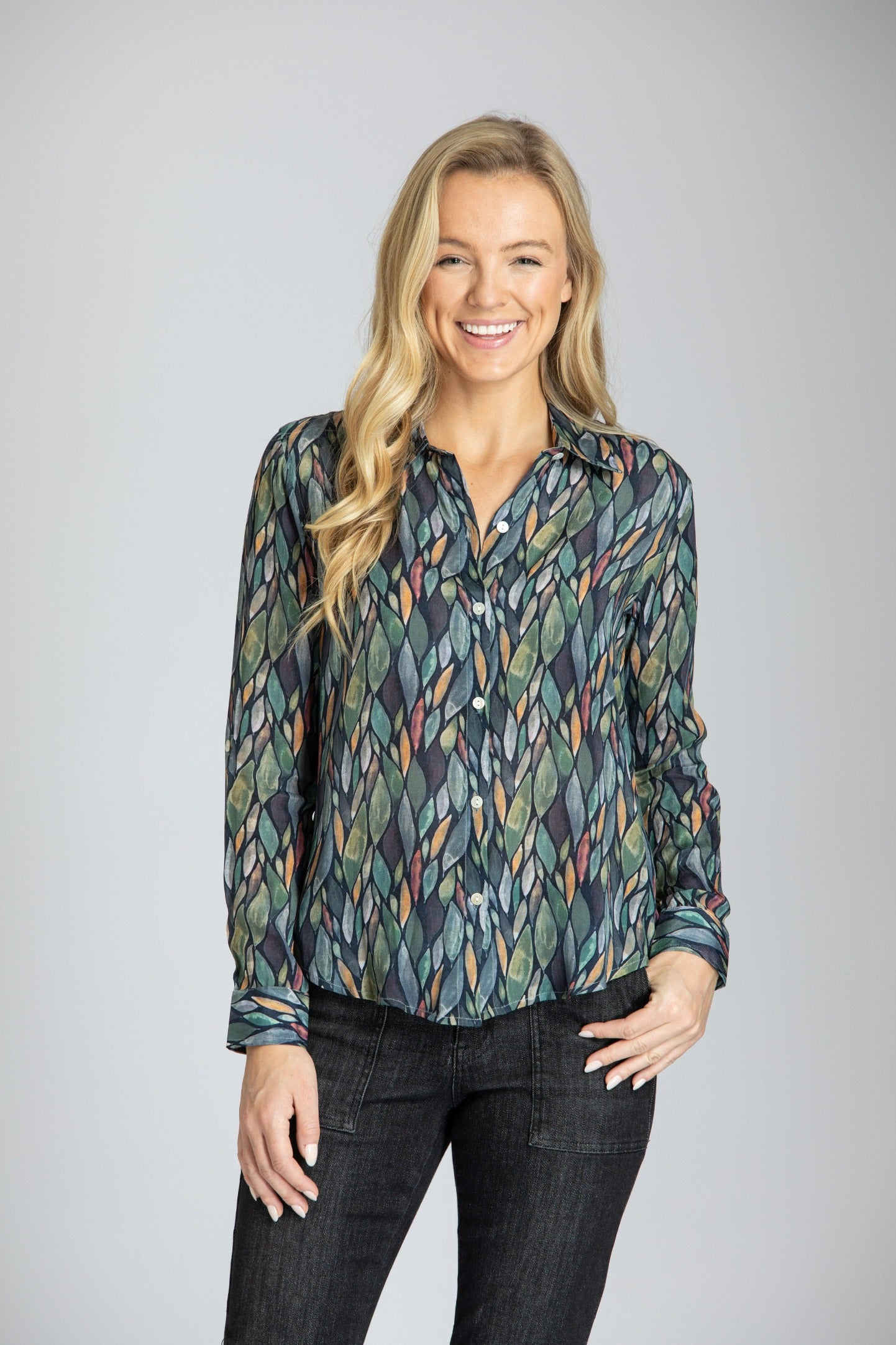 APNY Button Up Blouse With Roll Up Sleeve
