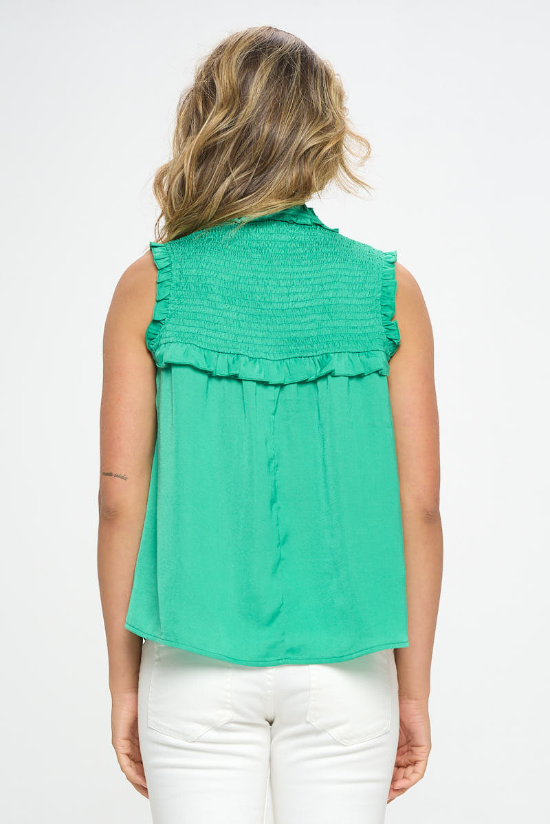 COLLETTA The Co-op Sleeveless Green Top WIth Ruffle Detail
