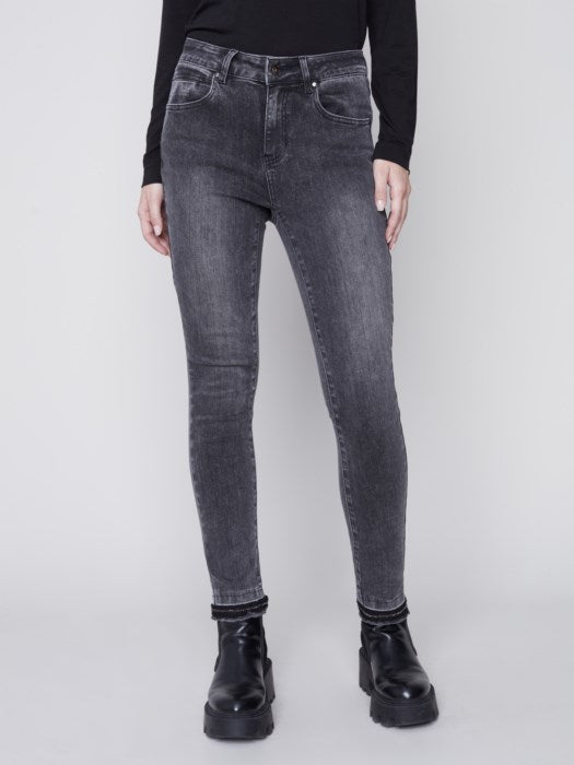 Charlie B Charcoal Skinny Jeans With Hem Detail