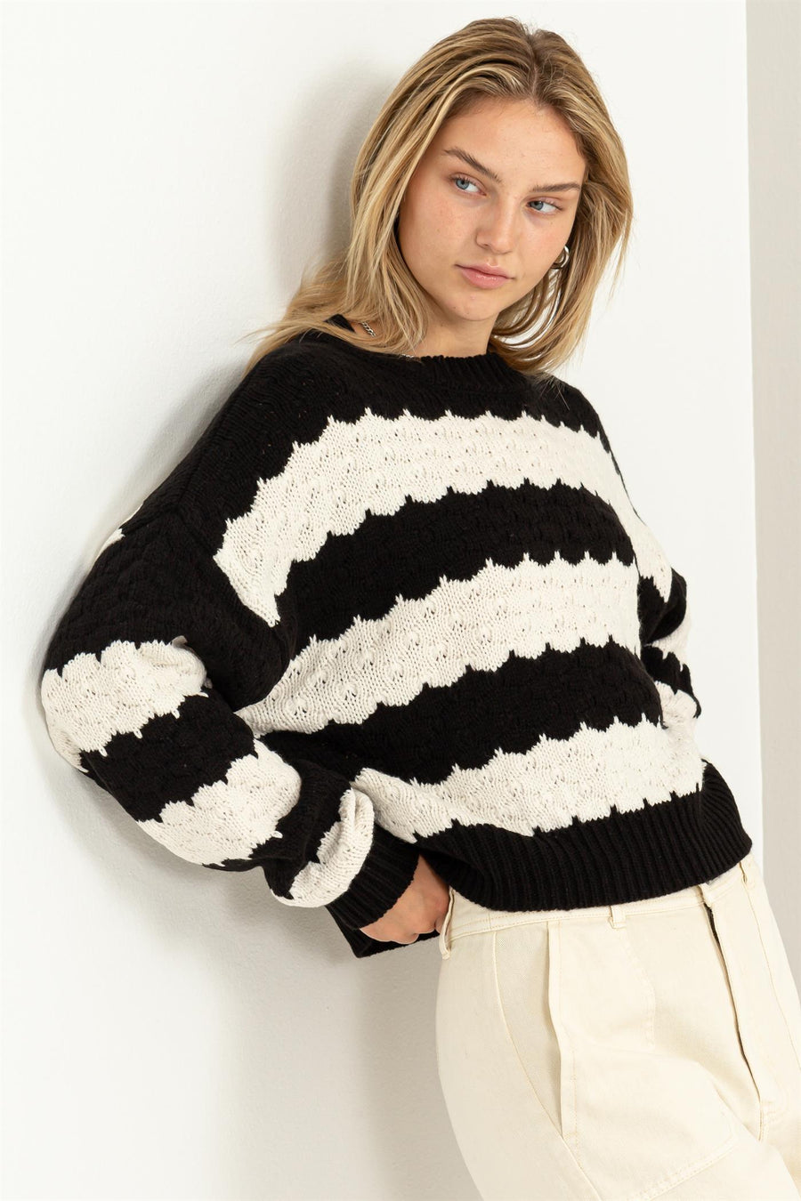 DOUBLE ZERO Scallop Stripe Sweater