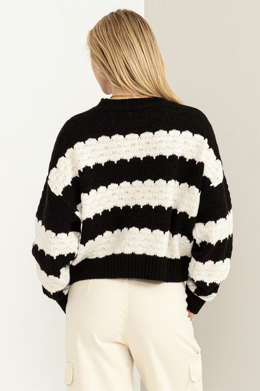 DOUBLE ZERO Scallop Stripe Sweater