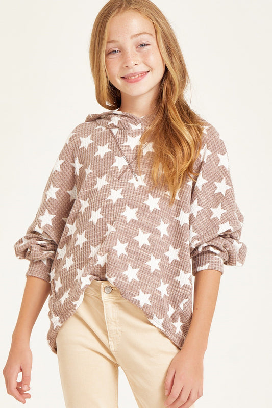 GOOD GIRL Star Print Brushed Waffle Knit Top