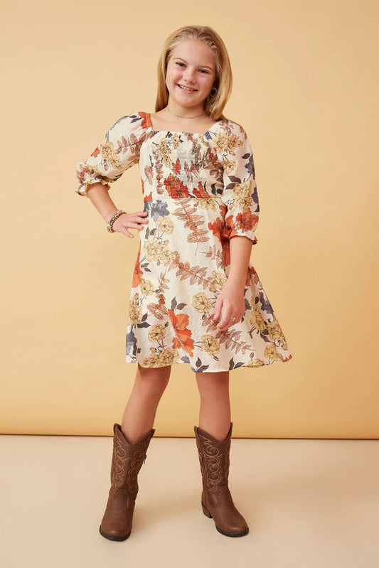 Hayden Girl Textured Floral Smocked Square Neck Dress