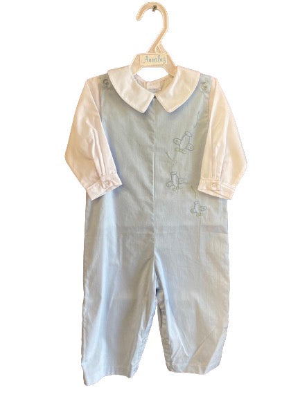 Auraluz 2 Piece Set Blue Overall With Planes and White Shirt