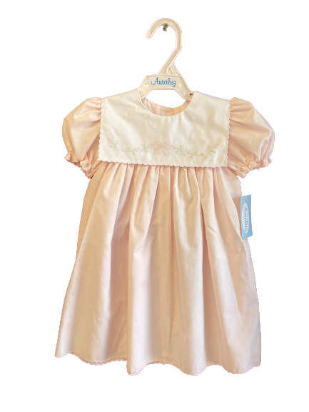 Auraluz Pink Dress With Bow and Flower Embroidery