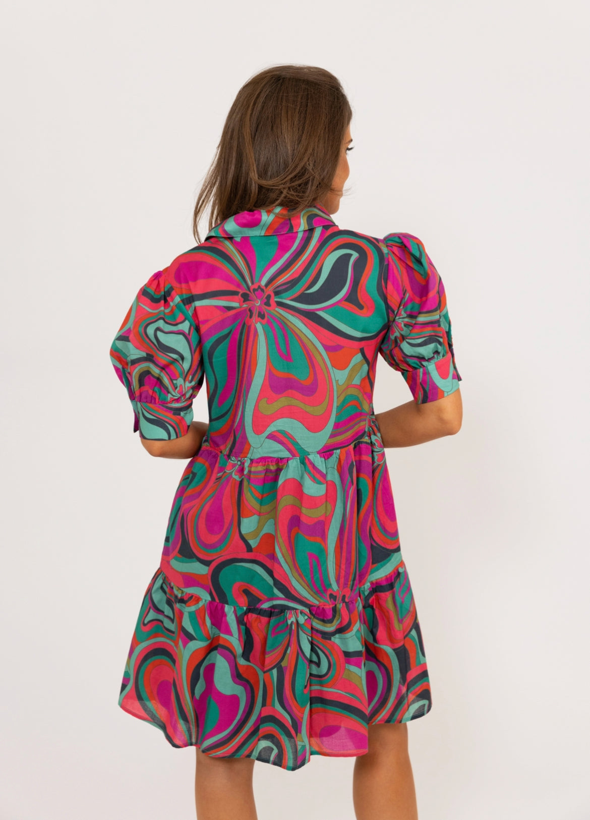 Karlie Multi Swirl V-Neck Collar Dress