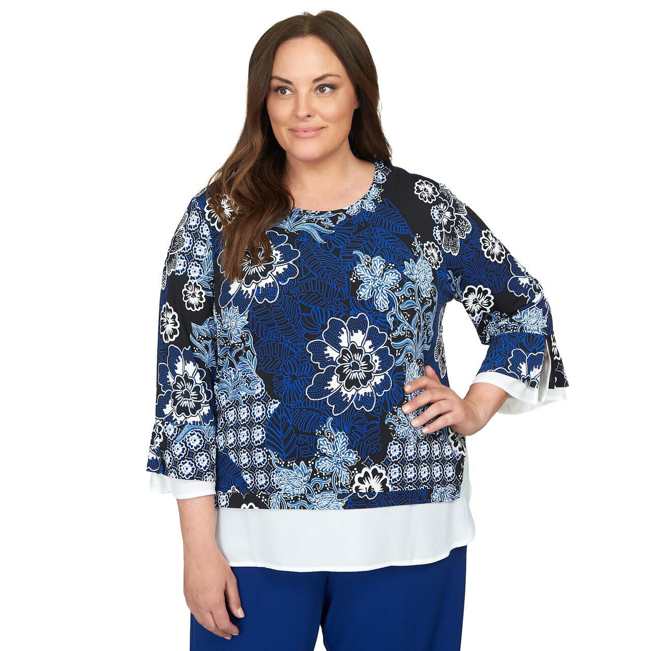 Alfred Dunner Floral Flutter Sleeve Layered Top