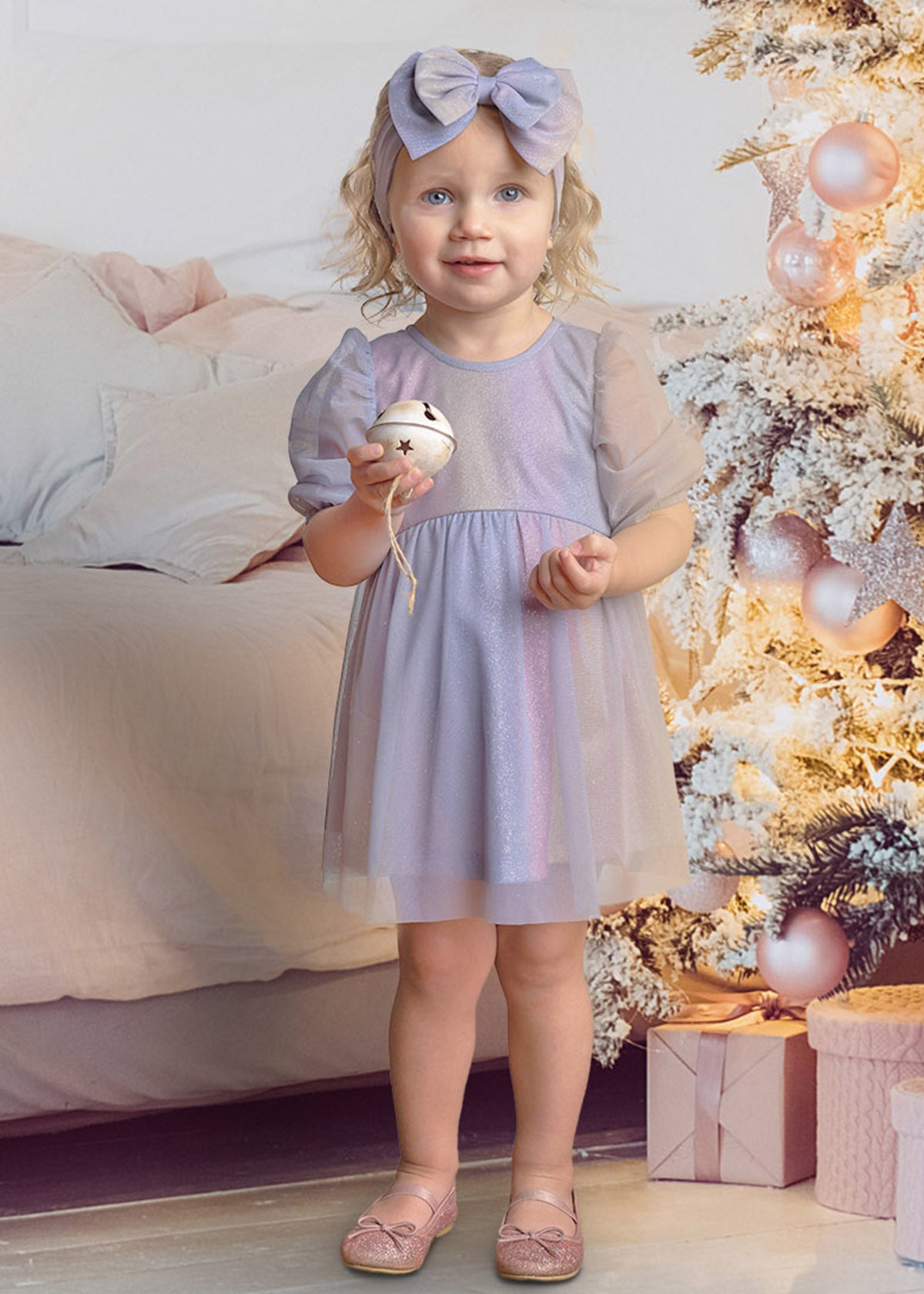 Mabel and Honey Soft Tulle & Sparkling Toddler Knit Dress