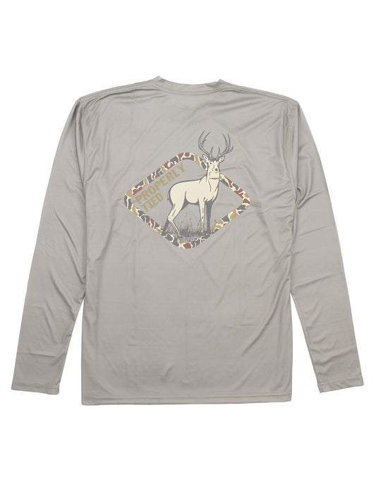 Properly Tied Whitetail Deer Performance Long Sleeve T-Shirt