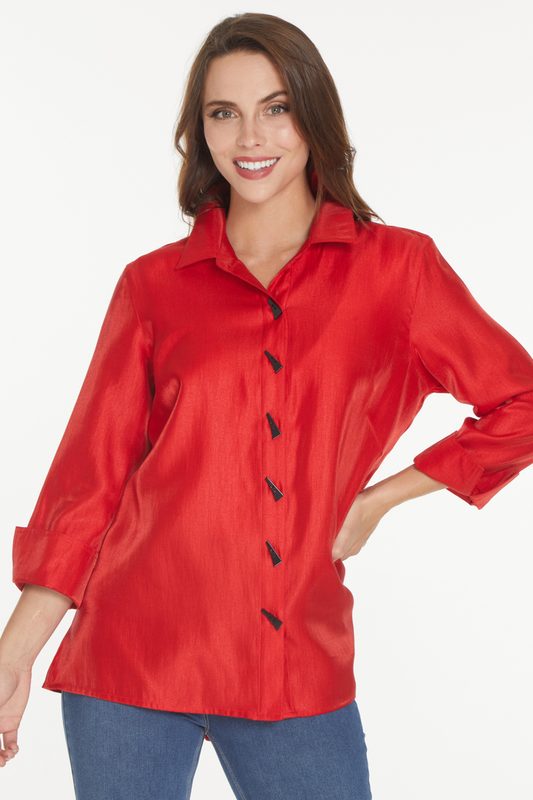 Multiples Plus Size Turn-Up Cuff Long Sleeve Button Front Shirt