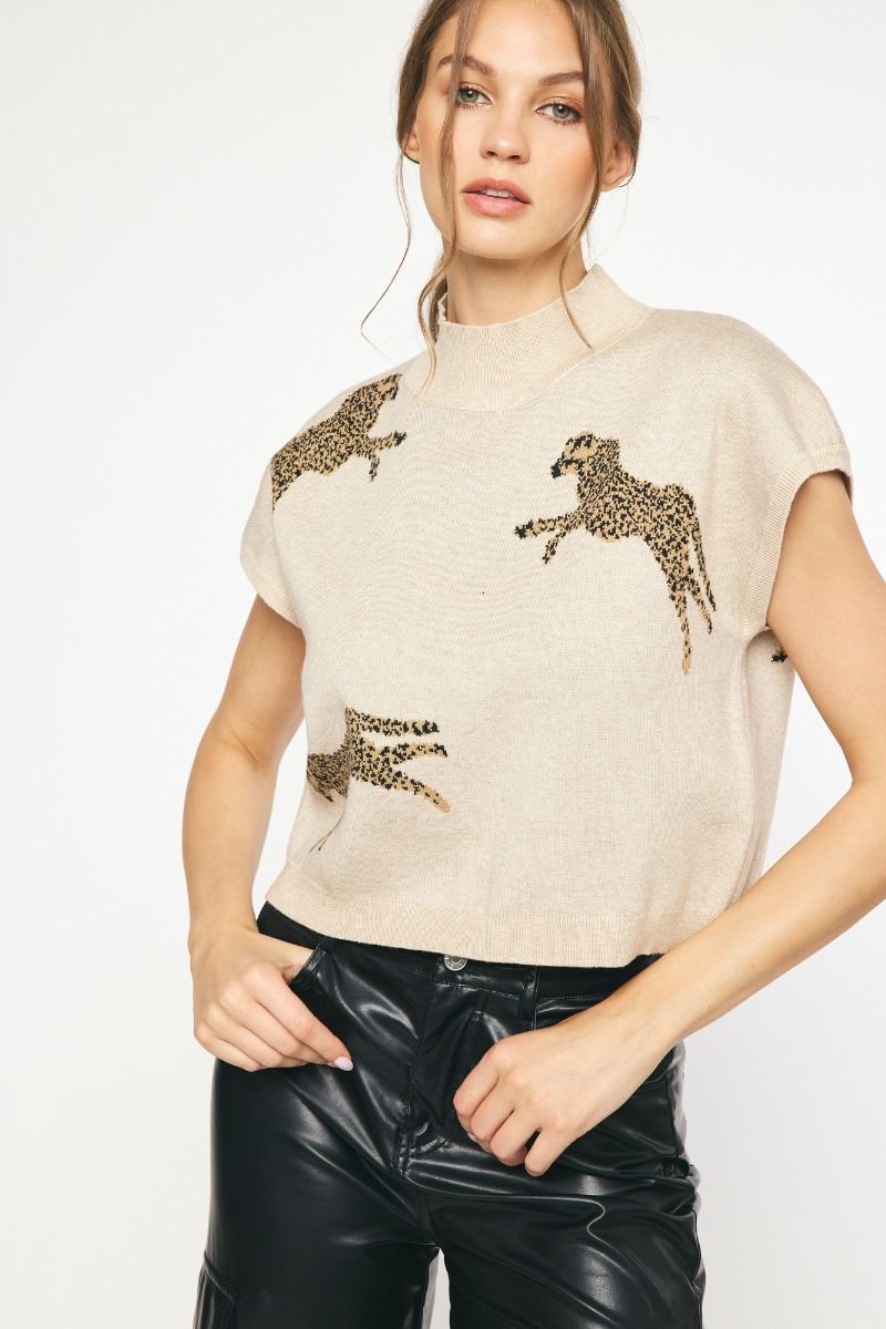 entro Leopard Print Cropped Sweater