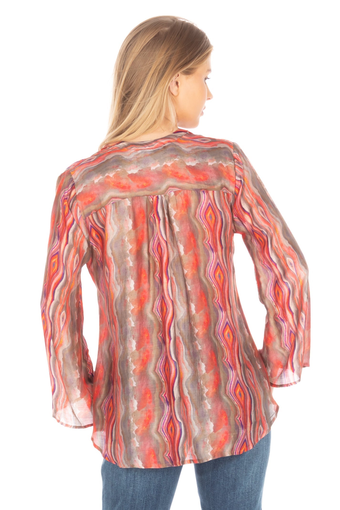 APNY Ladies V-Neck Blouse With Tassel and Bell Sleeves