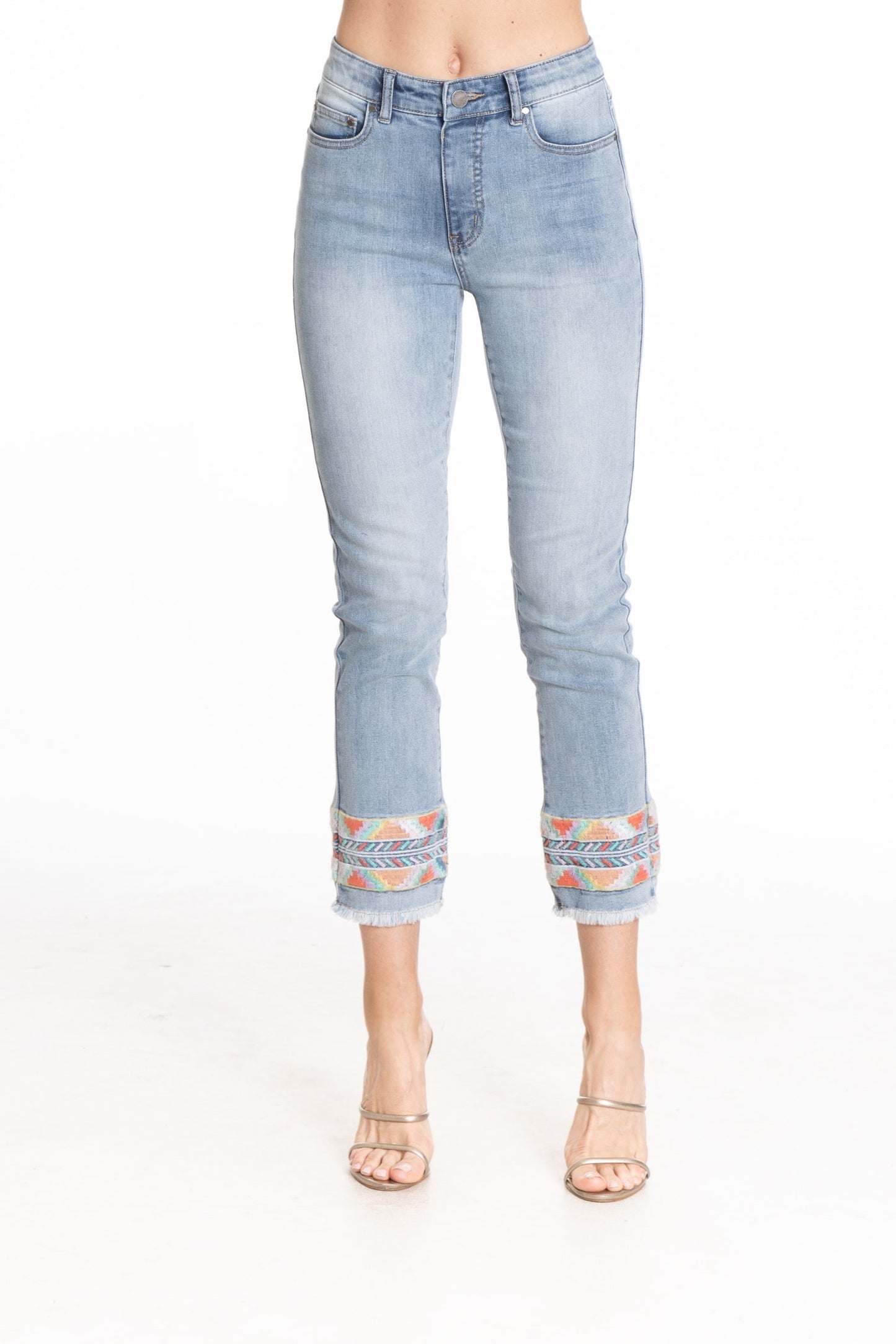 APNY Pull On Straight Leg Crop Jean With Embroidery