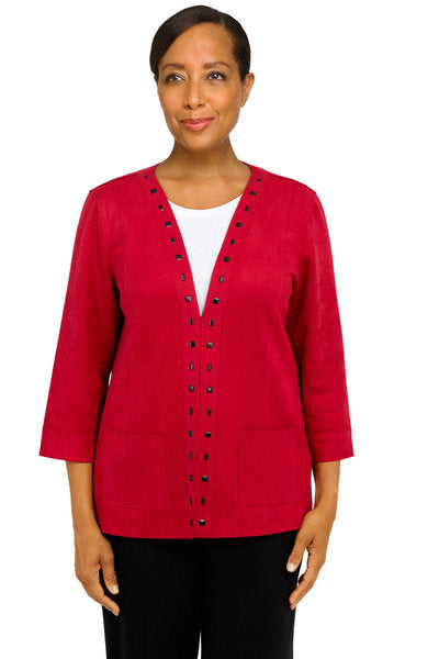 Alfred Dunner Women's Suede 3/4 Sleeve Red Jacket