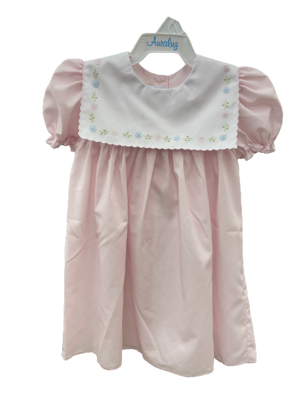 Auraluz Pink/White Dress With Embroidered Flowers
