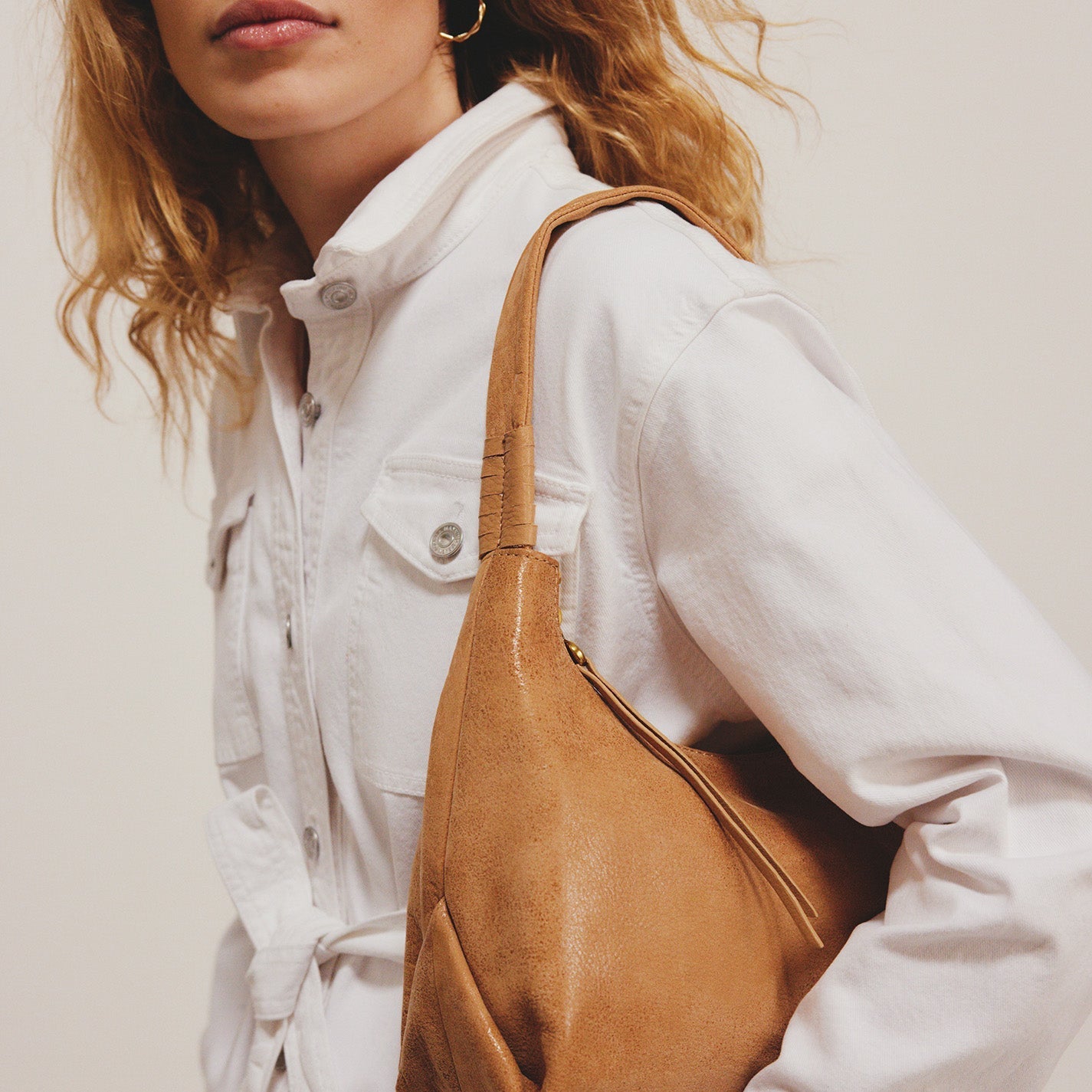 HOBO Astrid Shoulder Bag in Tan Buffed Leather