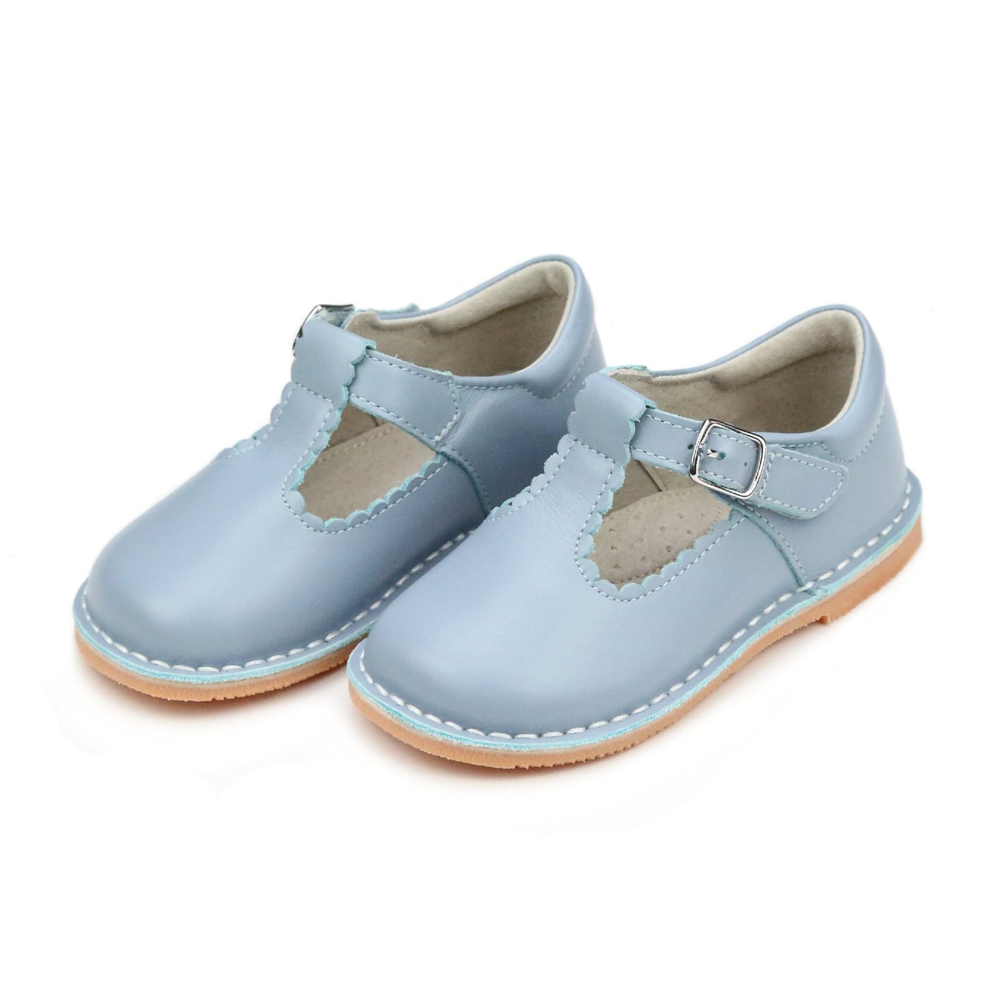 L'Amour Selina Scalloped T-Strap Mary Jane-Dusty Blue