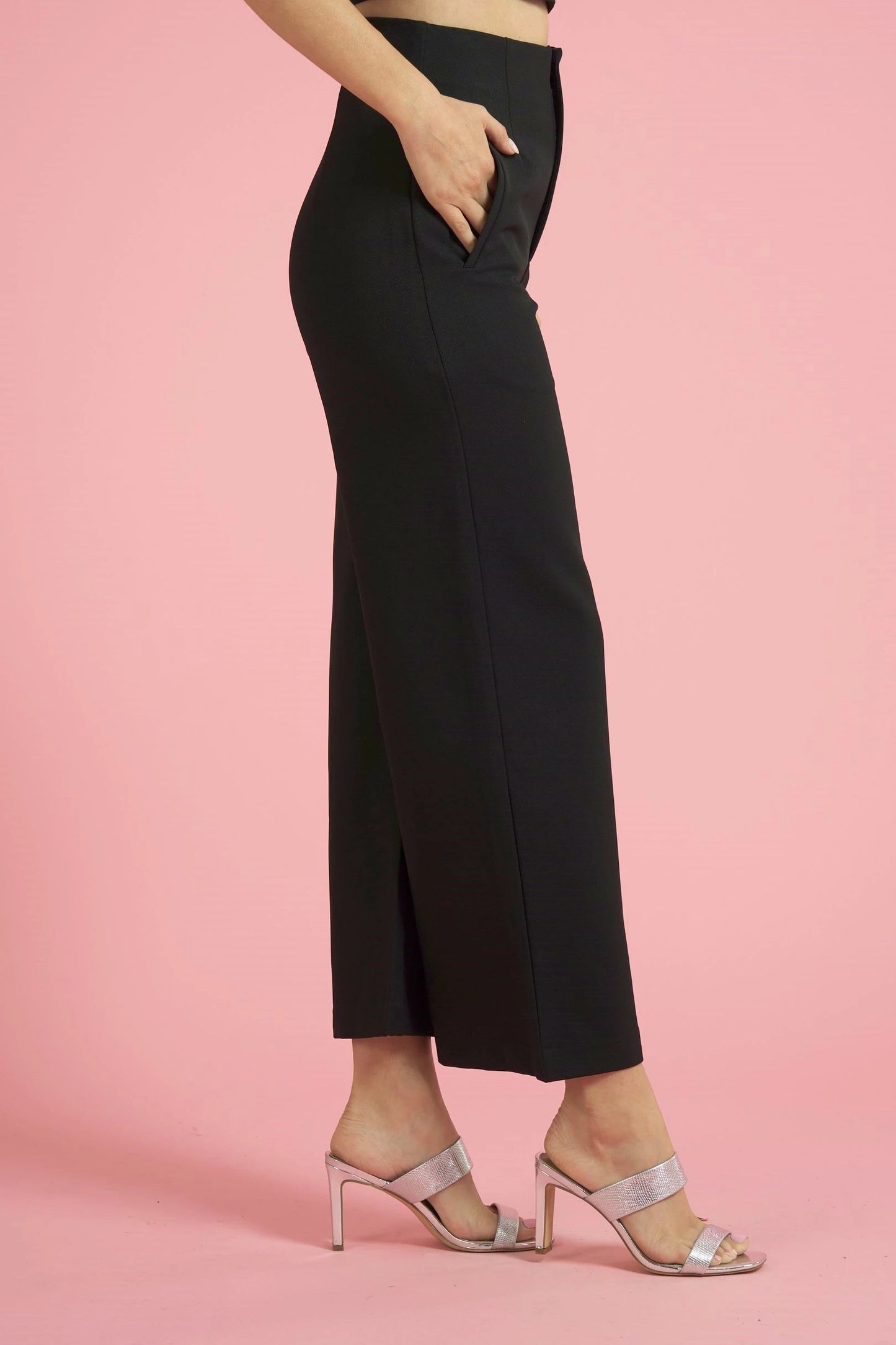 Glam High Waist Wide Leg Black Pant With Pockets