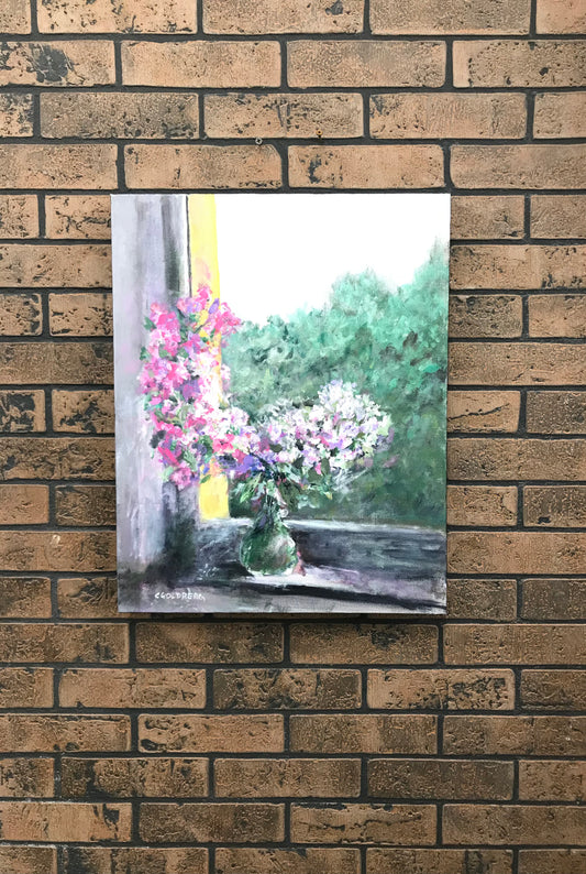 "Flowers In Window" Acrylic Painting On Canvas 16X20