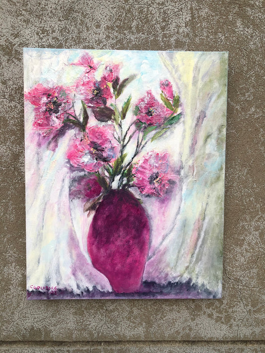"Flowers In Drapes" Acrylic Painting on Canvas 16X20