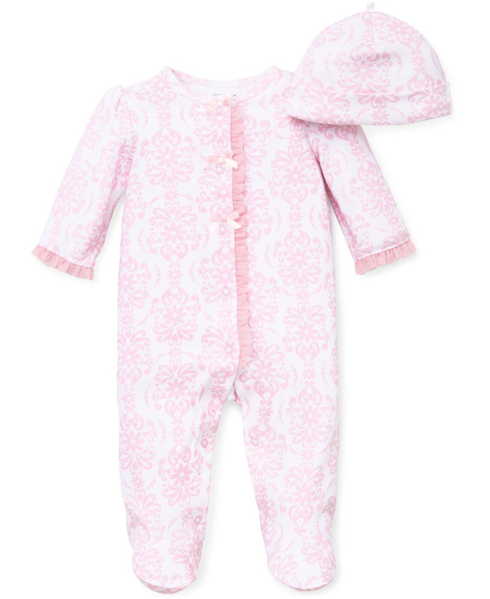 Little Me Pink Multi Damask Scroll Footie With Hat