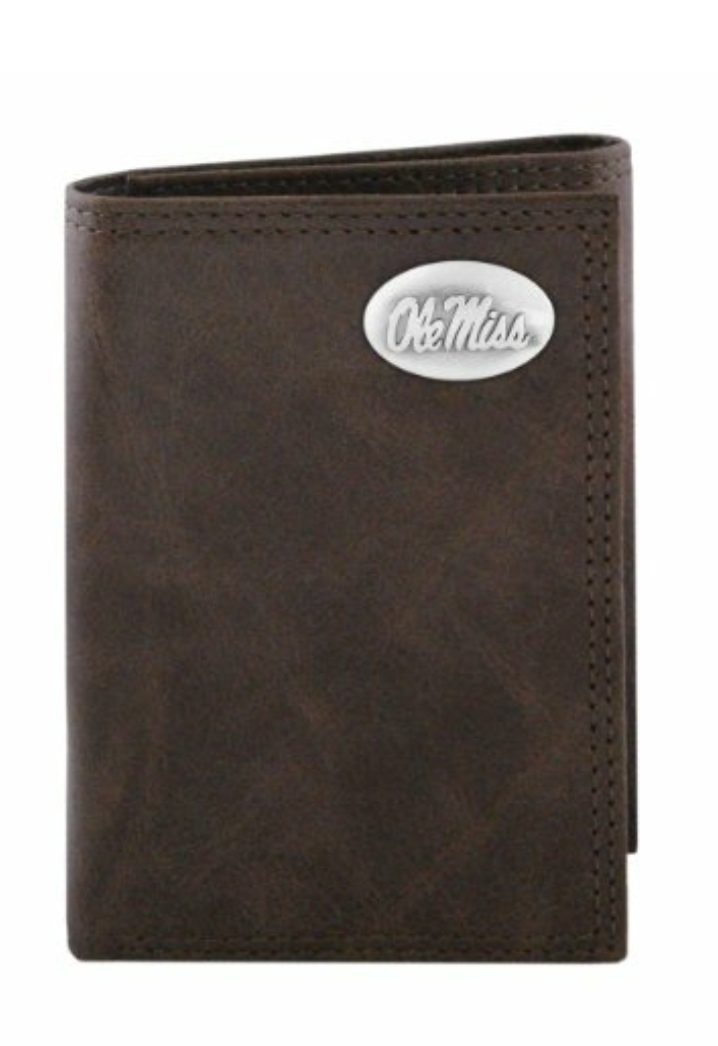 Zep-Pro Crazyhorse Leather Trifold Ole Miss Wallet (Brown)