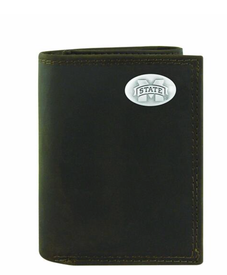 Zep-Pro Crazyhorse Leather Trifold Miss State Wallet (Light Brown)